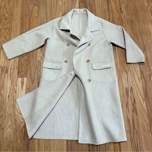 Classic Women’s Light Cream Long Wool Hand-made Double Breasted Coat NWT Size L